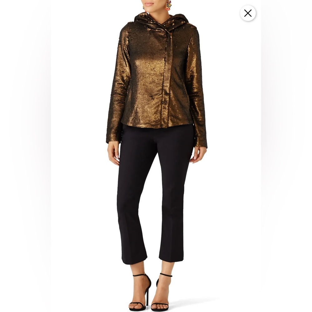 Free People Sequin Hoodie Jacket Womens Medium Bronze Gold Shimmer